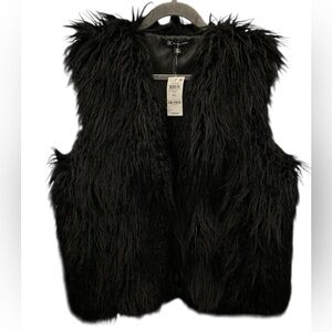 INC Black Faux Fur Vest Sz M/L BNWT